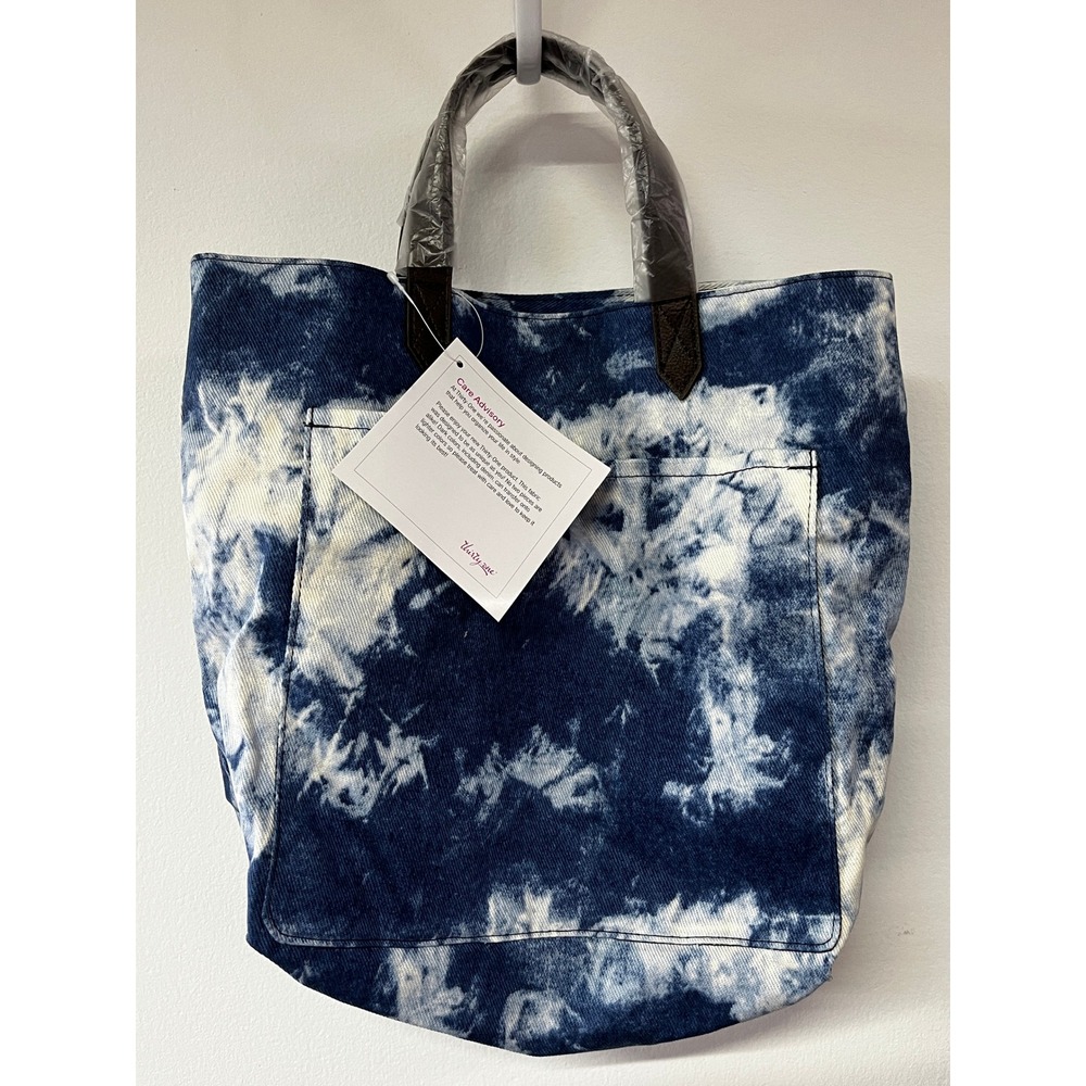 Thirty-One Window Shopper Blue White Tie Dye Denim Tote Bag Purse NIB 134403